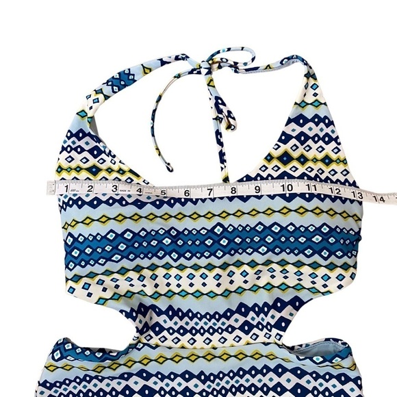 AERIE One Piece Swimsuit Cut Out Geometric Print Halter - Picture 7 of 8